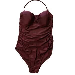 Merona Bandeau Burgundy Wine Swimsuit Medium Women Strap or Strapless Shirred
